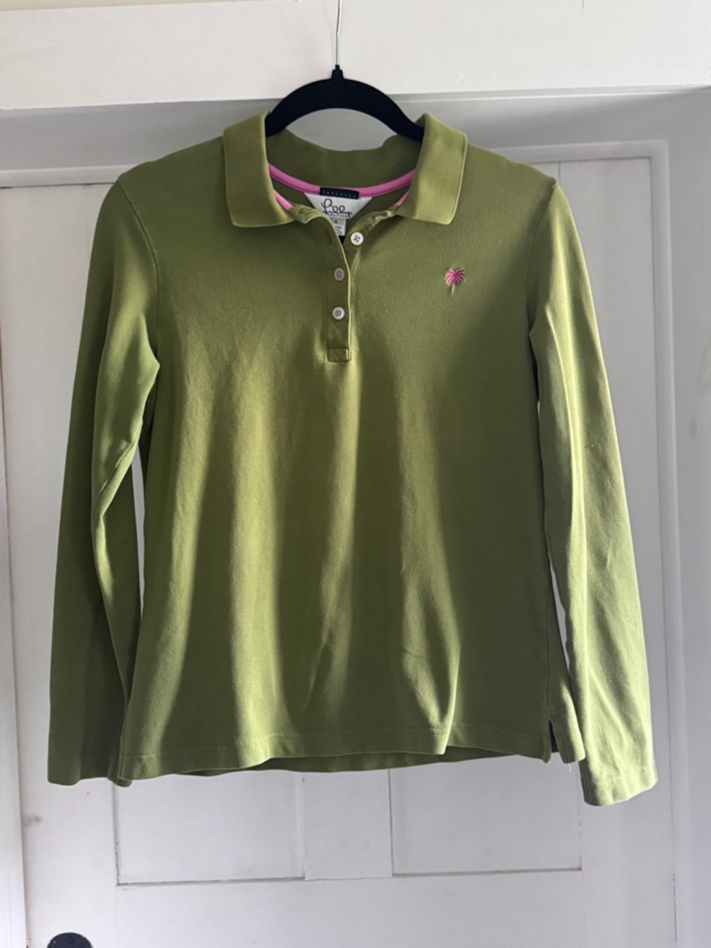 Lilly Pulitzer Shrunken Polo Long Sleeve Green Pink Palm Size M